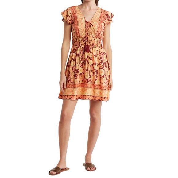 Nostalgia‎ Dress Womens Small Orange Black Floral Paisley Twist - Picture 1 of 9